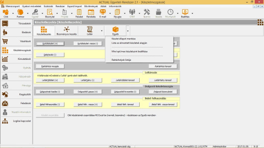Készlet egyéb funkciók